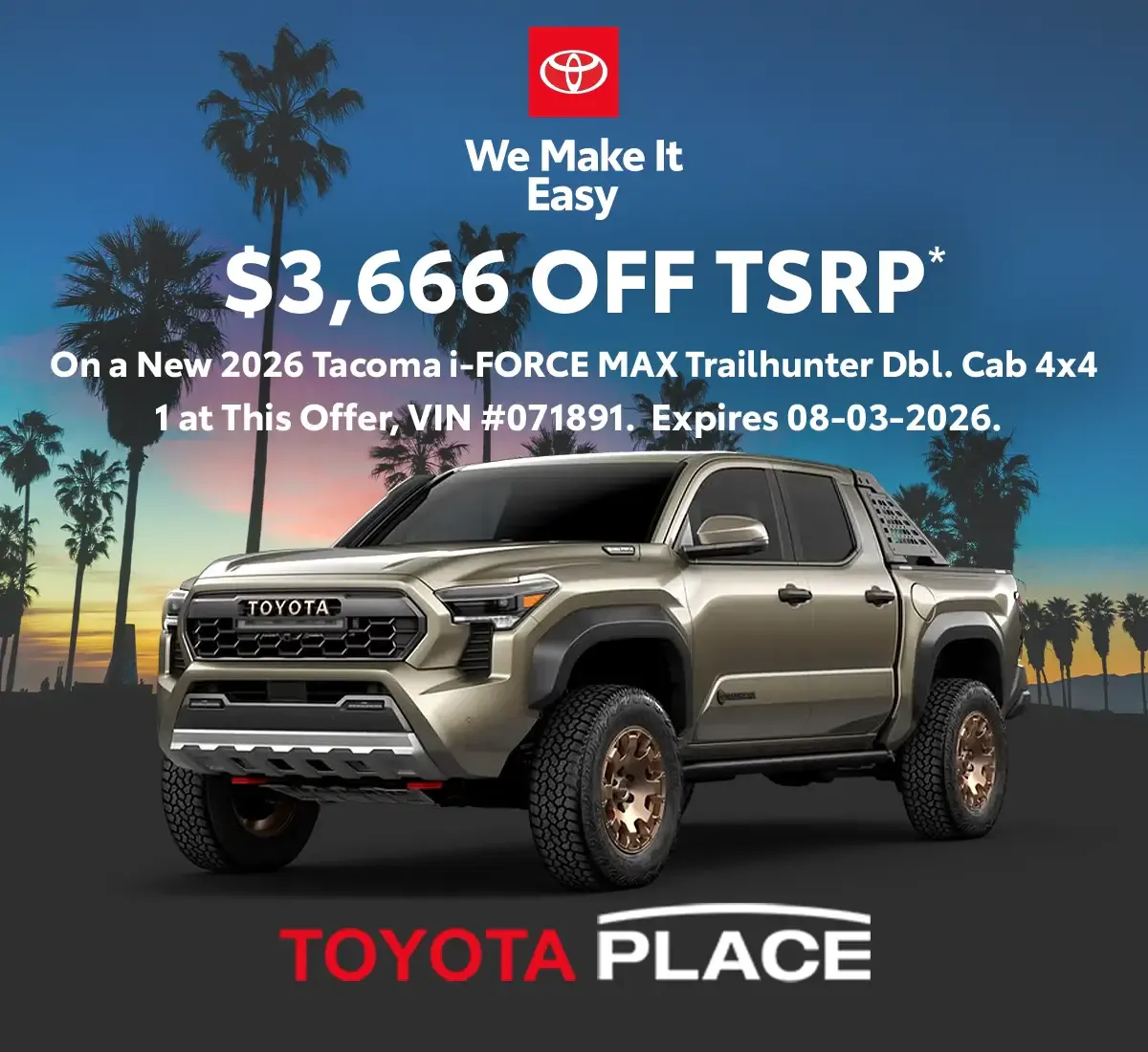 2026 Toyota Tacoma i-FORCE MAX Trailhunter Double Cab 4×4 | Toyota Place