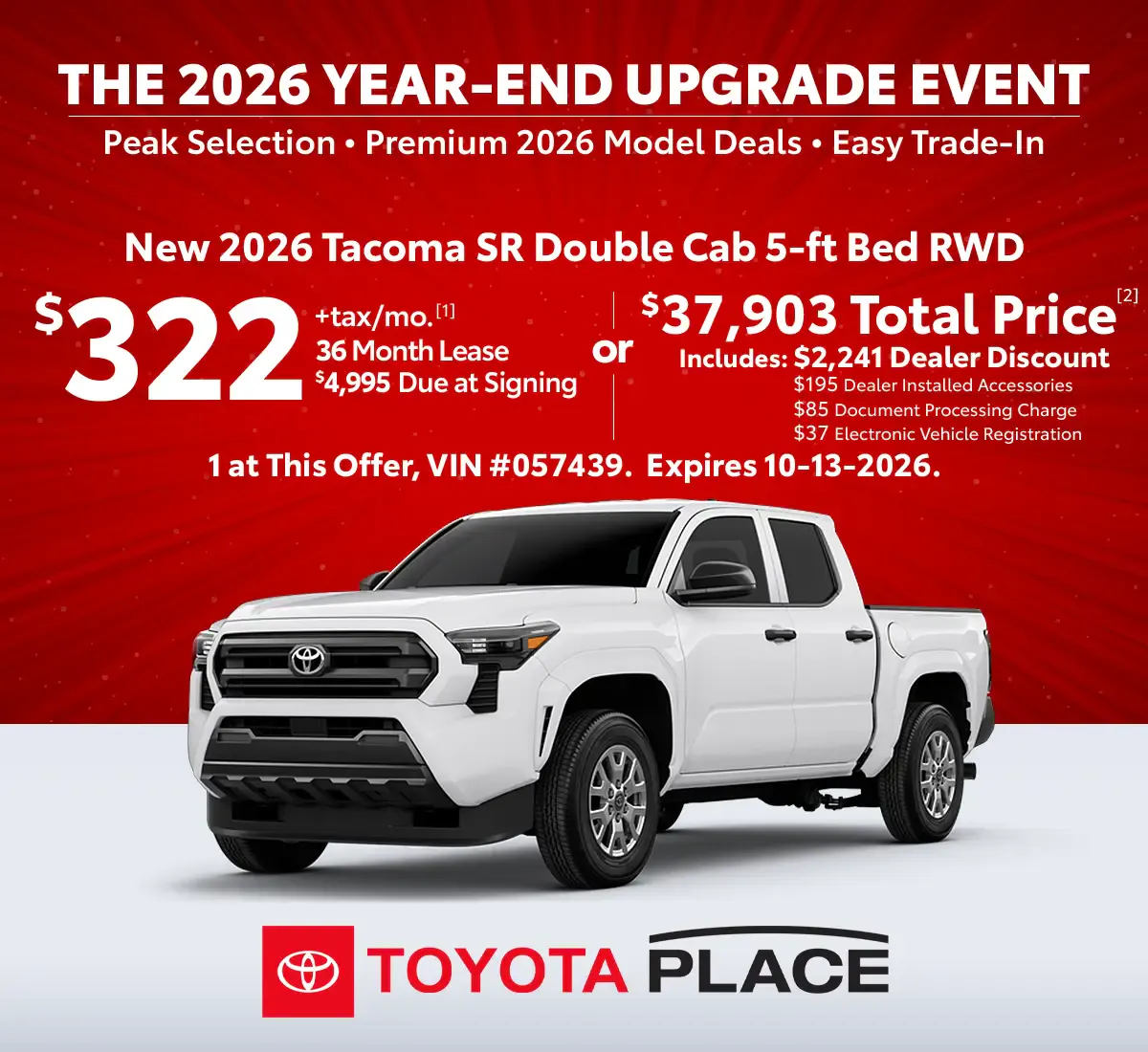 New 2026 Toyota Tacoma SR Double Cab 5-ft. Bed RWD | Toyota Place