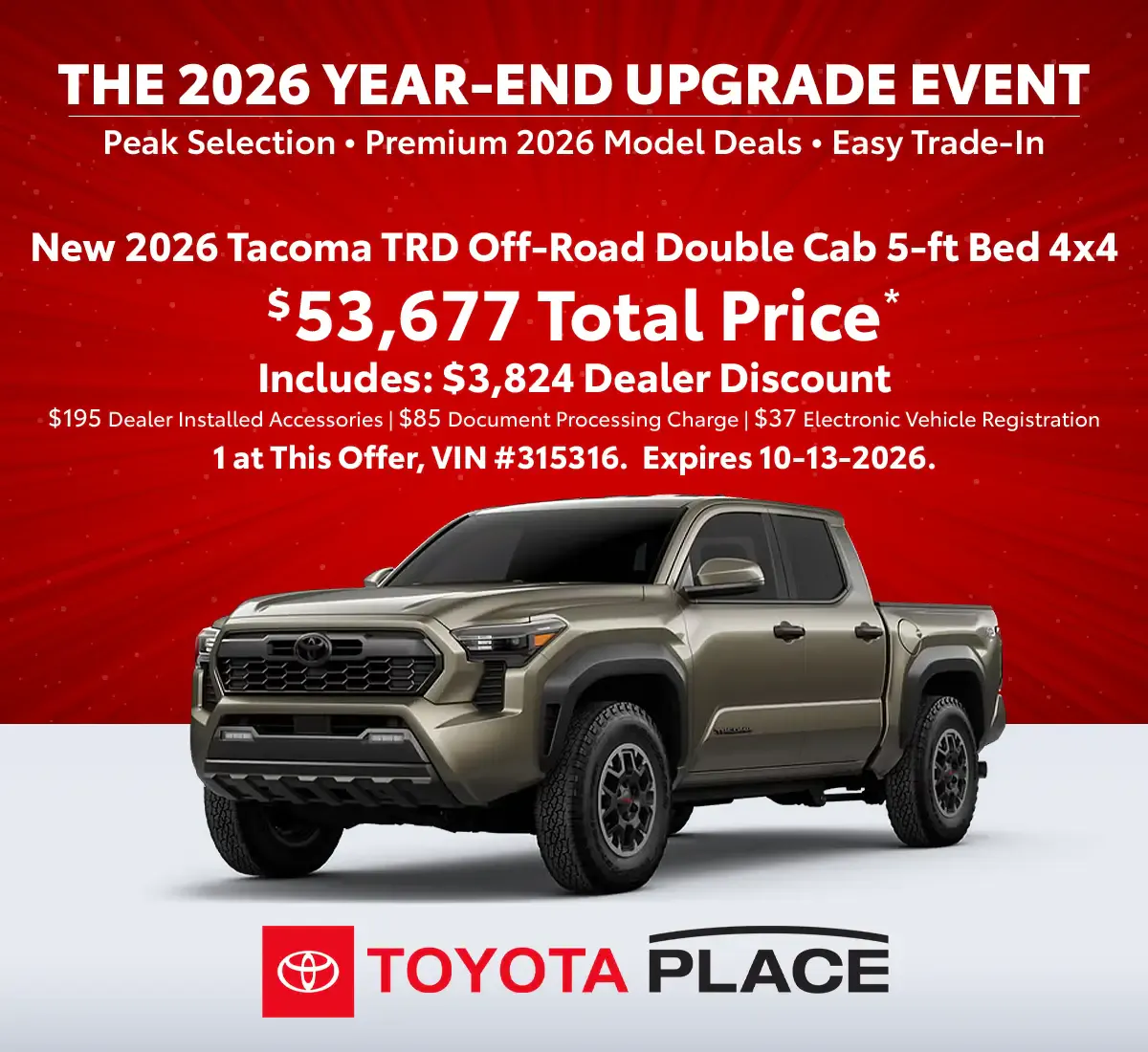 New 2026 Tacoma TRD Off-Road Double Cab 5-ft Bed 4×4 | Toyota Place