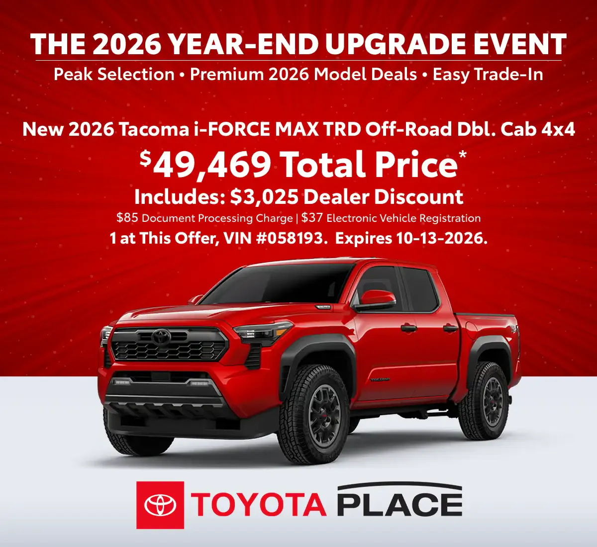 New 2026 Tacoma i-FORCE MAX TRD Off-Road Double Cab 4×4 | Toyota Place