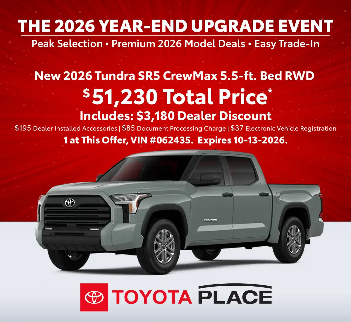 New 2026 Tundra SR5 CrewMax 5.5-ft. Bed RWD | Toyota Place