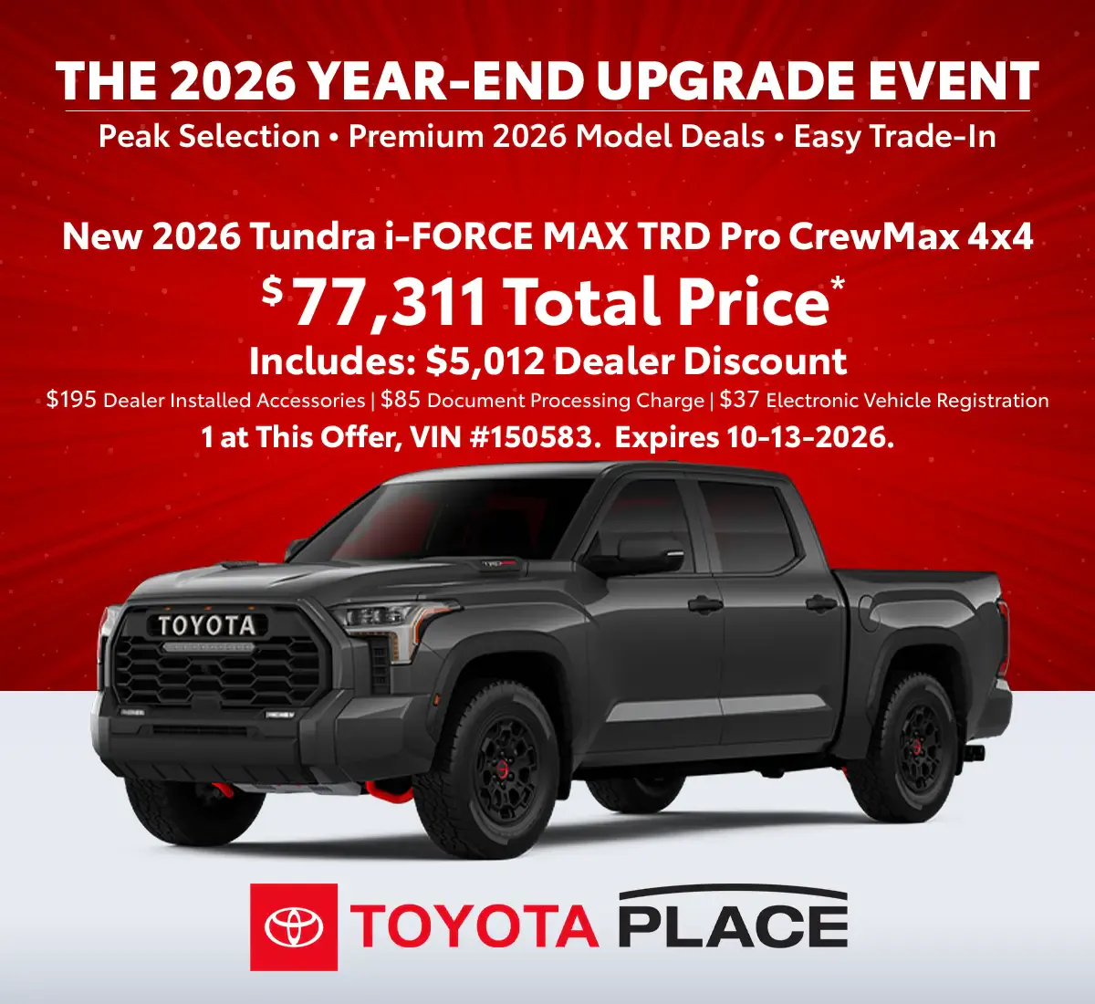 New 2026 Tundra i-FORCE MAX TRD Pro CrewMax 5.5-ft. Bed 4×4 | Toyota Place