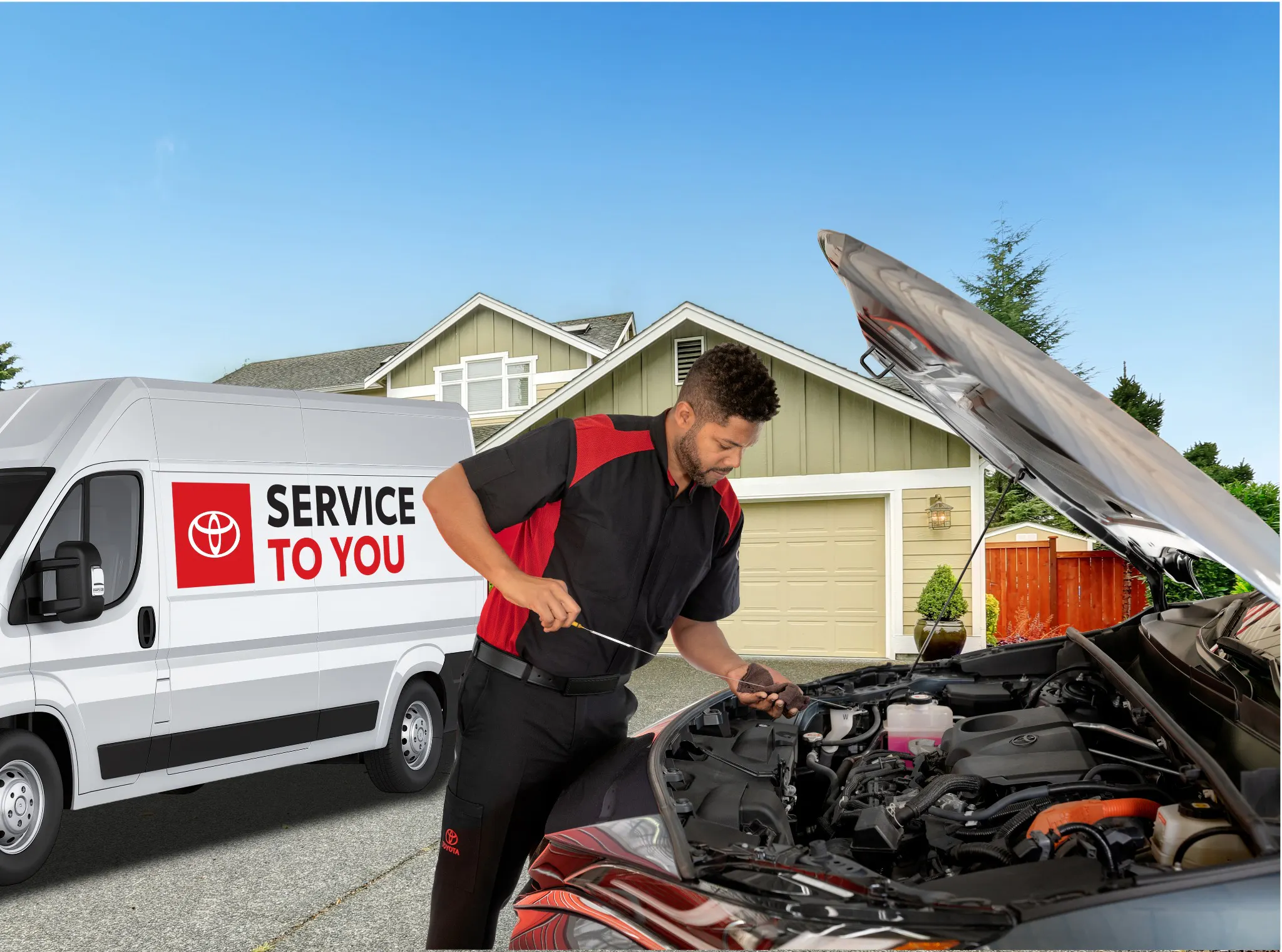 Toyota-trained mobile service technician performing maintenance at a customer's home